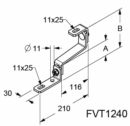 Schema staffa in acciaio tipo S regolabile per staffaggio su cemento - FVT1240